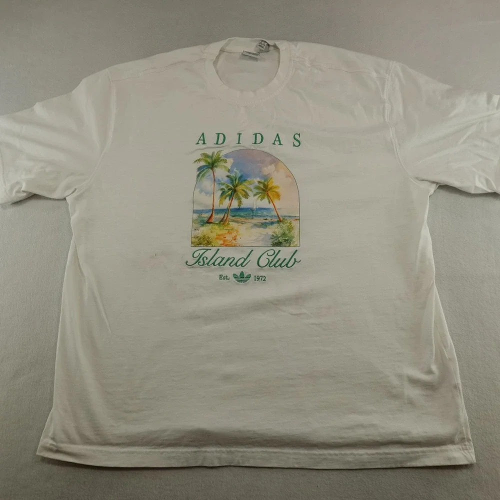 Adidas‎ T-Shirt Men XL White Island Country Club Scenic Graphic Tee Flaws